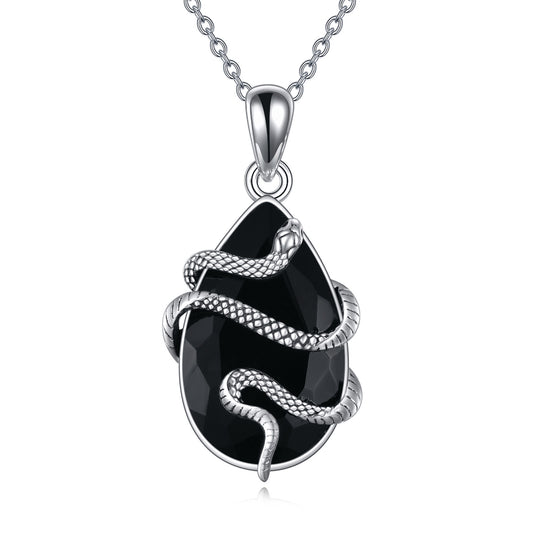 Sterling Silver Black Tourmaline w/Snake Necklace